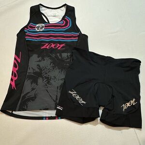 Zoot Triathlon Kit Set Women’s XL Kona Hawaii 83 Tank & Padded Shorts Black Pink